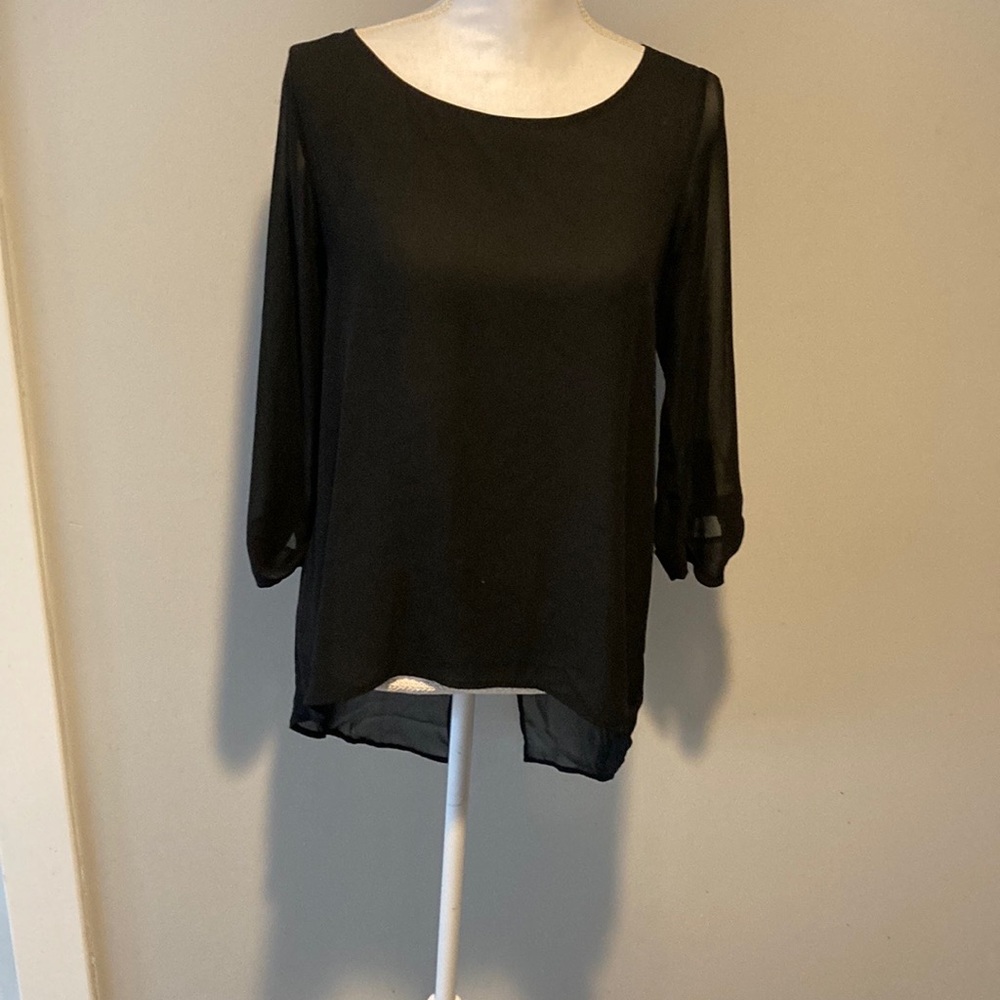 Everly Black Blouse Sheer Long Sleeve